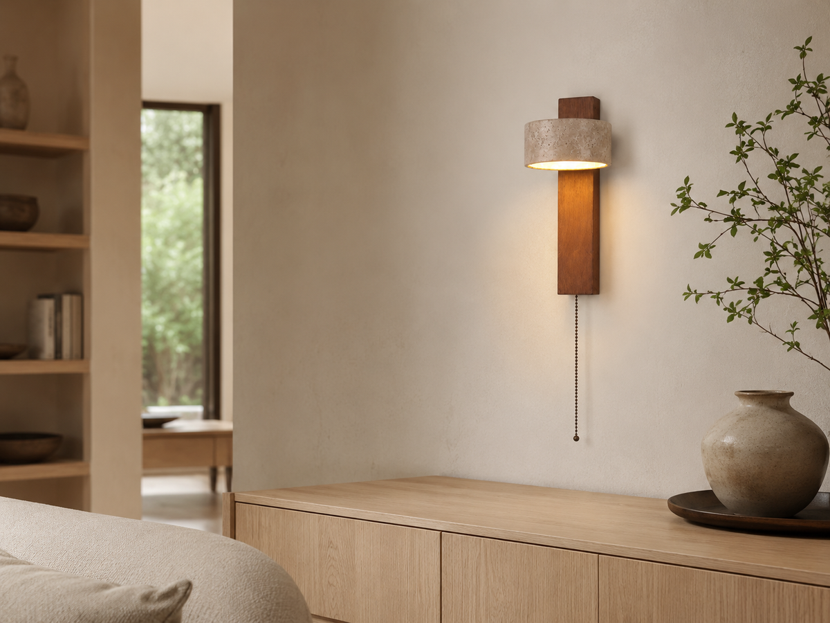Applique Murale Orientable en Travertin et Bois