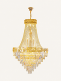Grand lustre en cristal doré en cascade