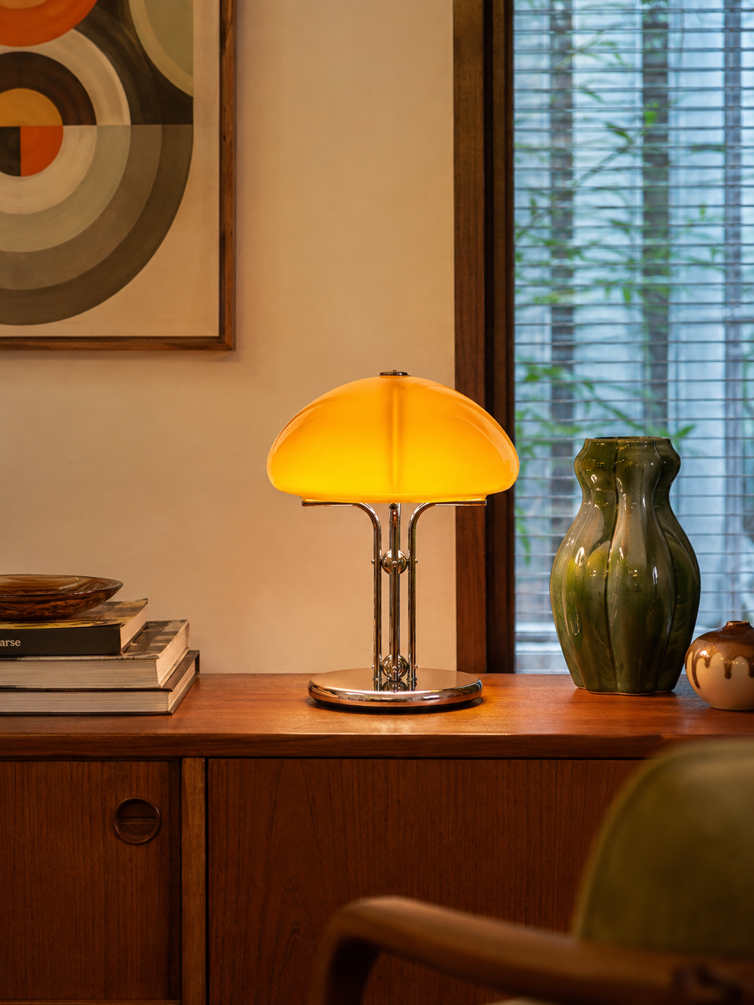 Lampe Champignon en Verre Orange