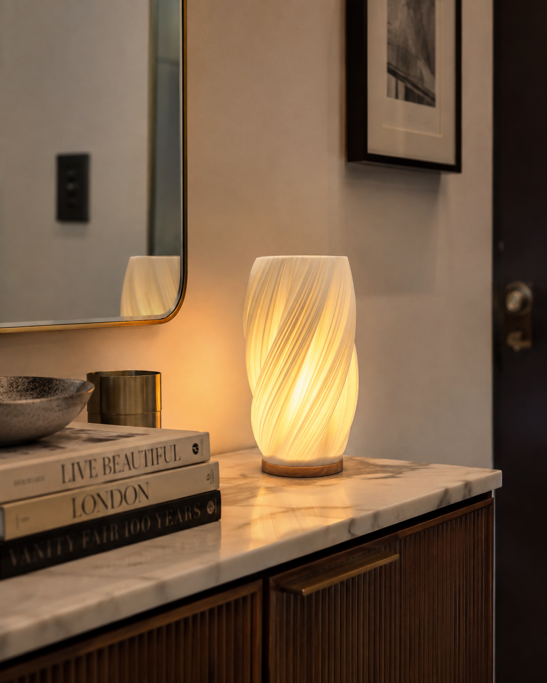 Lampe à Poser Plissée Crème et Bois