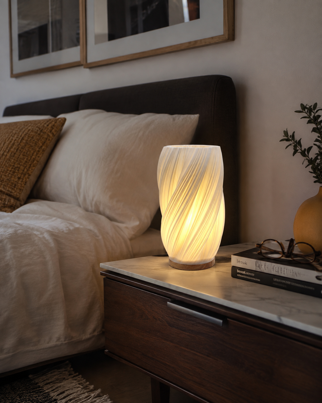 Lampe à Poser Plissée Crème et Bois