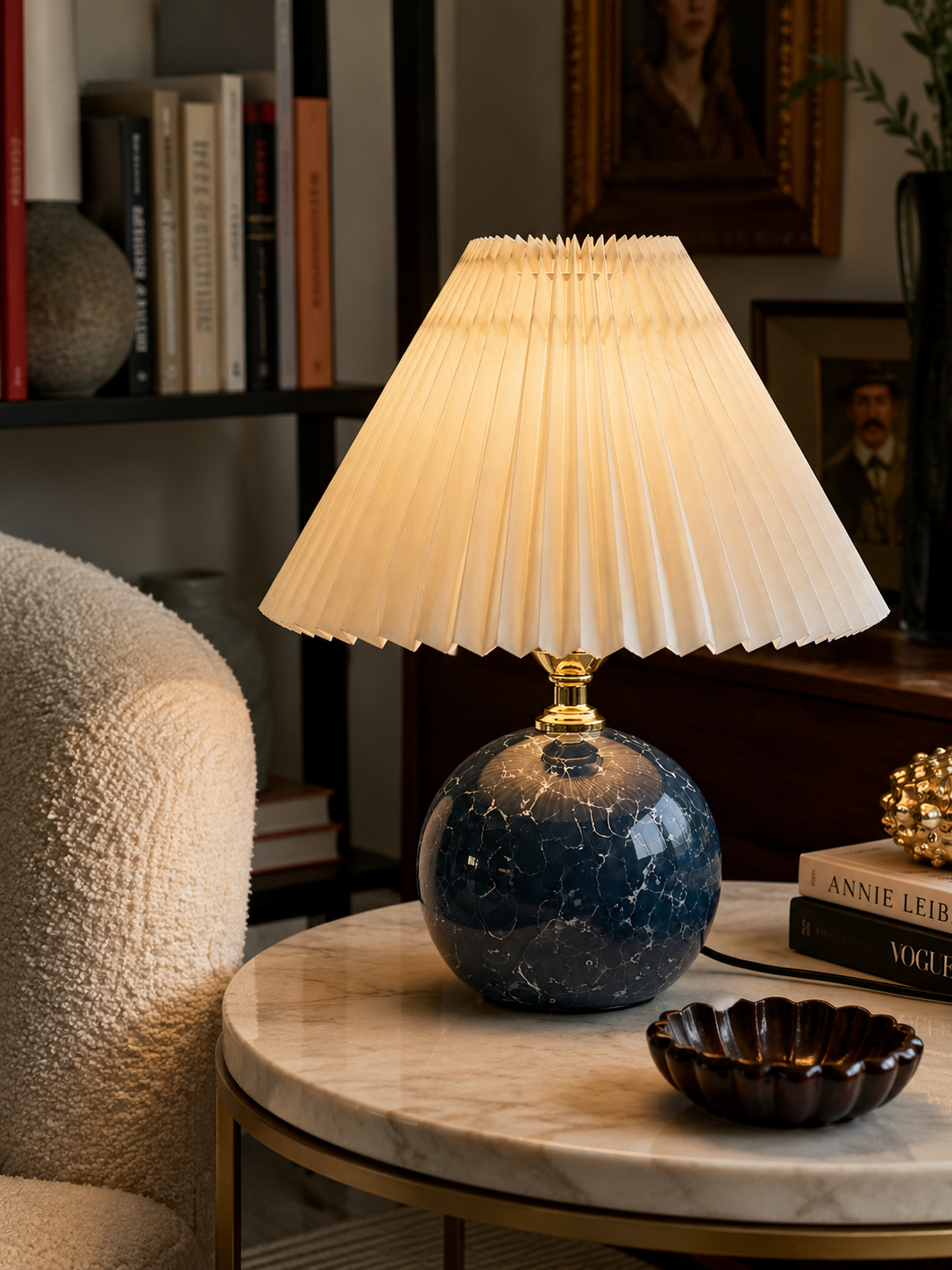 Lampe à Poser en Céramique et Abat-Jour Plissé