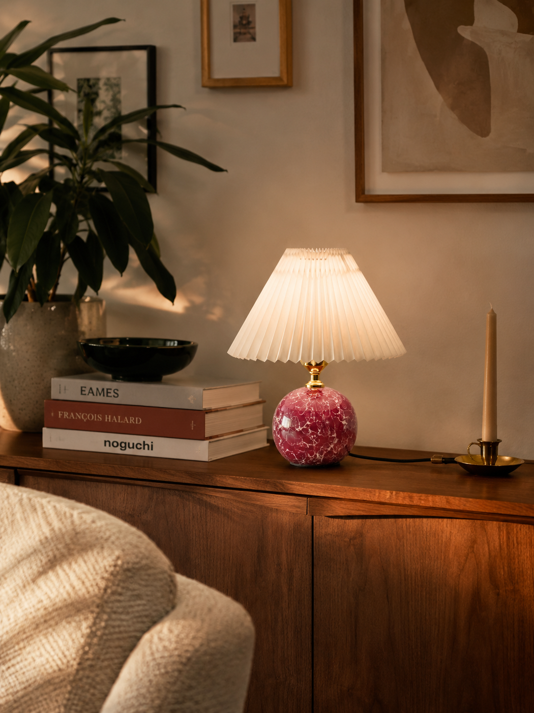 Lampe à Poser en Céramique et Abat-Jour Plissé