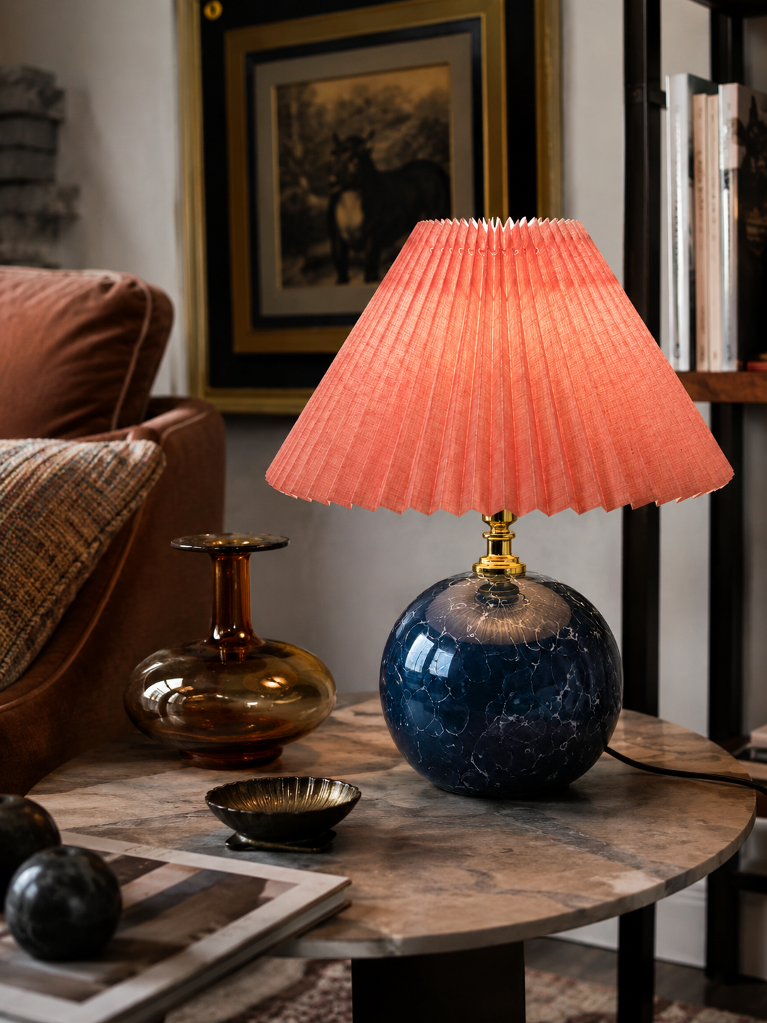Lampe à Poser en Céramique et Abat-Jour Plissé