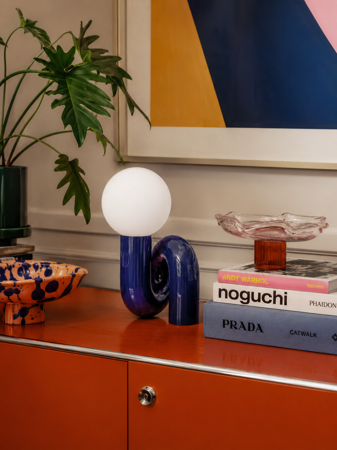 Lampe de Bureau Sculpturale en Verre Coloré