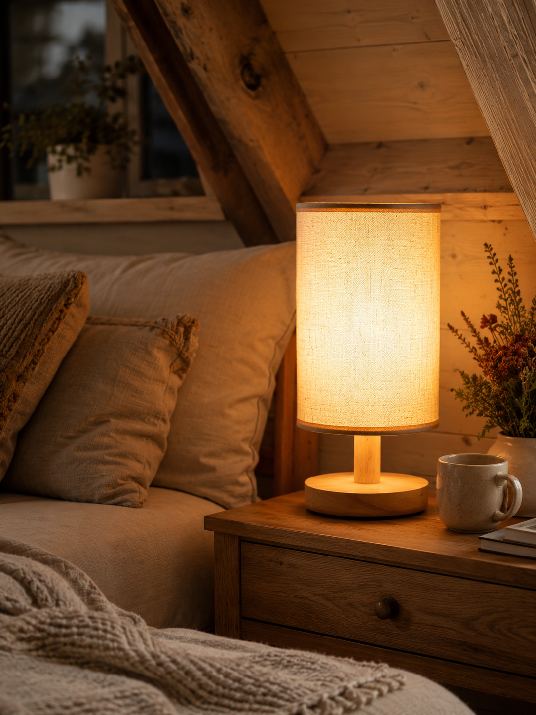 Lampe de Chevet Japandi en Bois et Lin