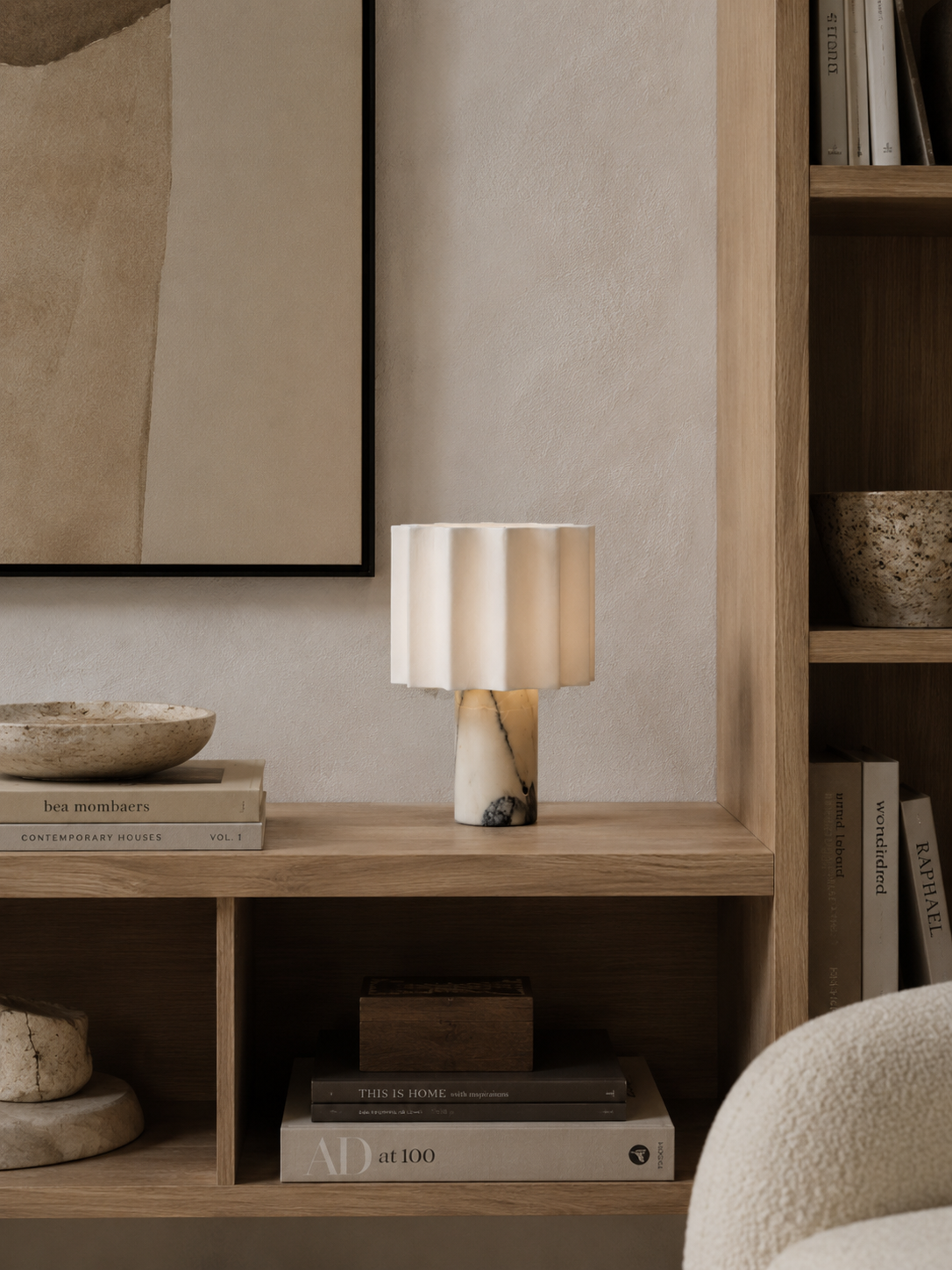 Lampe de Chevet en Marbre et Tissu Plissé