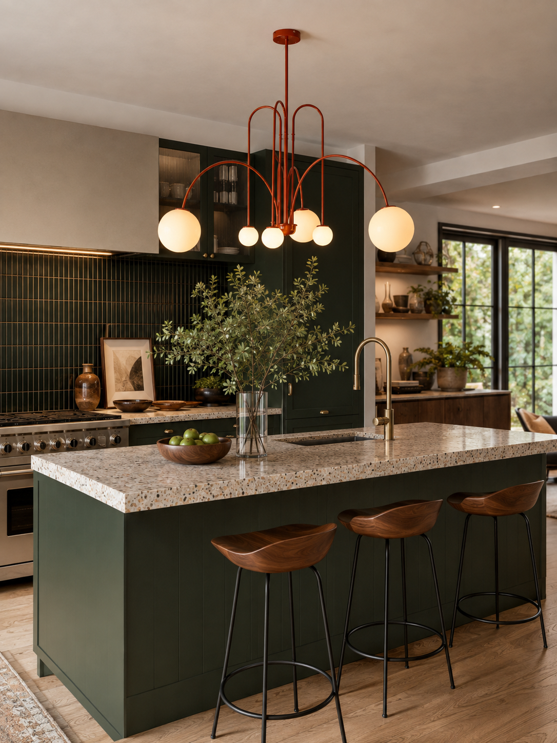 Lustre Design à Branches Arquées Rouge