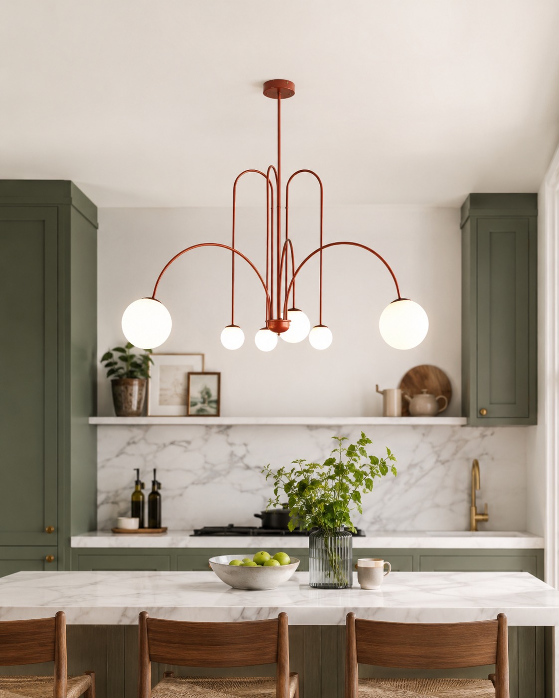Lustre Design à Branches Arquées Rouge