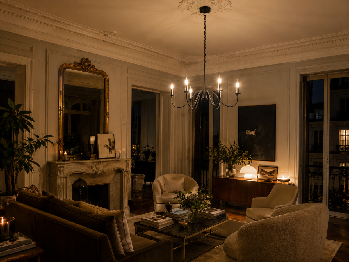 Lustre Vintage en Métal à 6 Bras Bougie