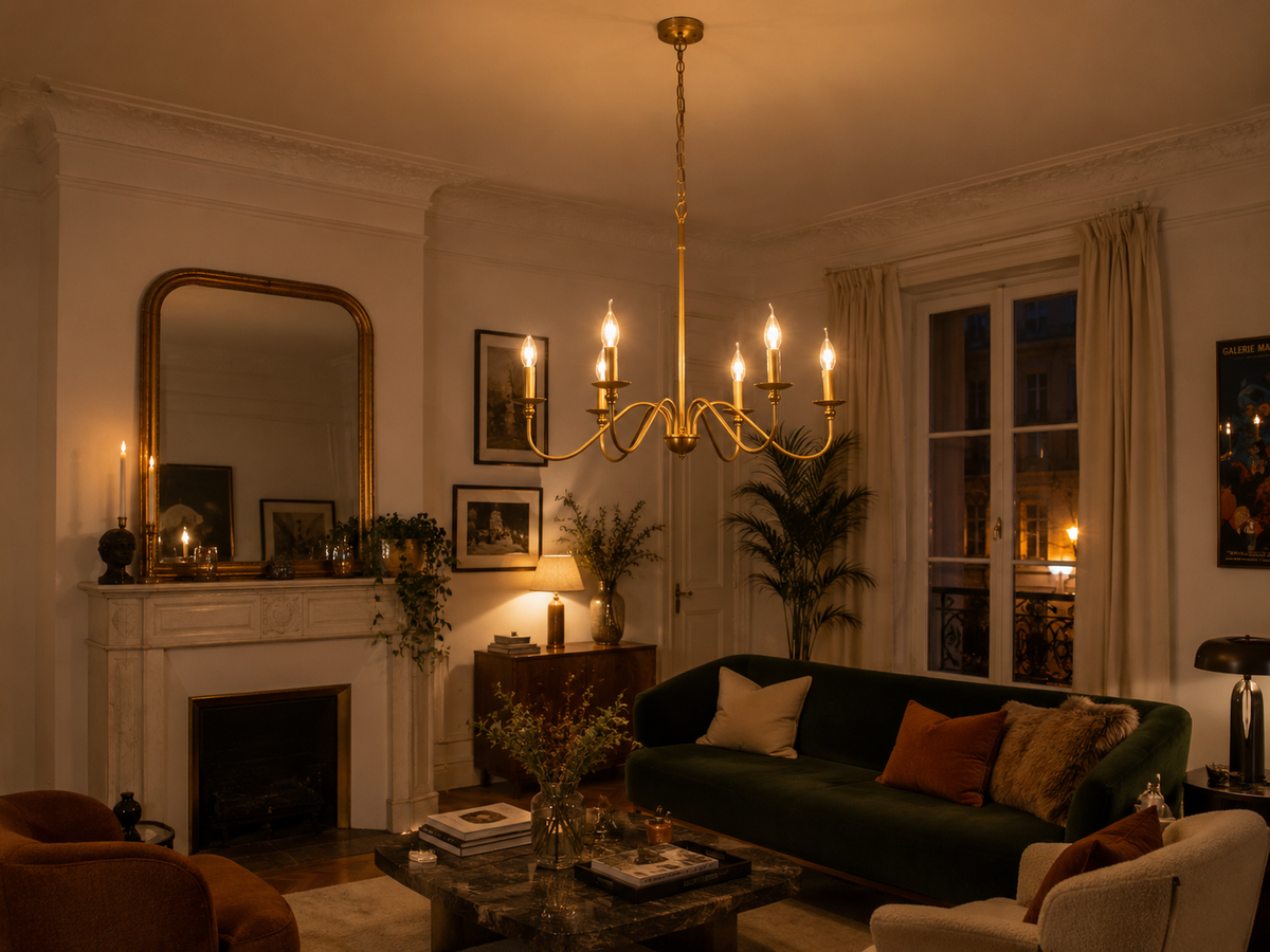 Lustre Vintage en Métal à 6 Bras Bougie