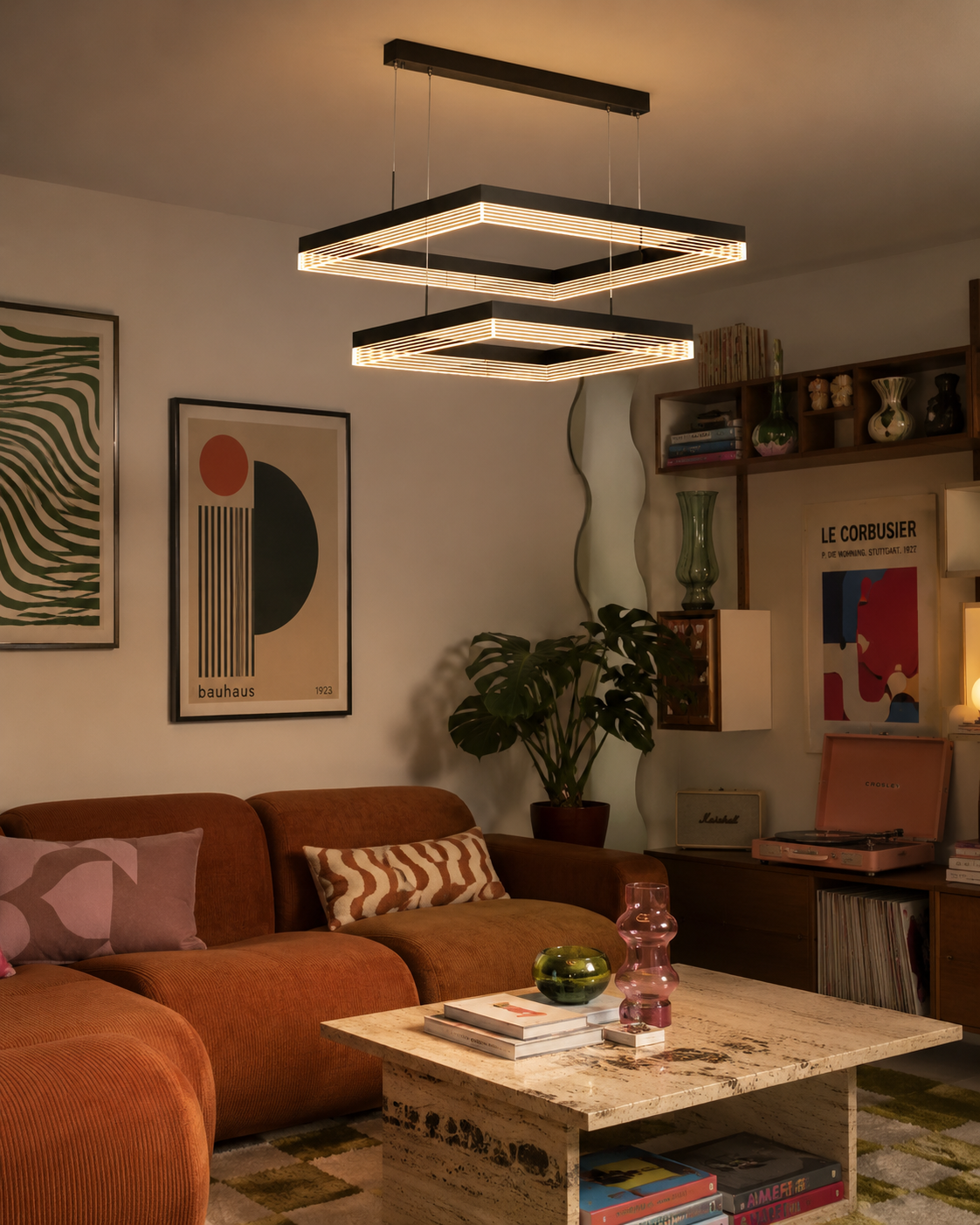 Suspension LED Double Carré 80/60 cm 113 W