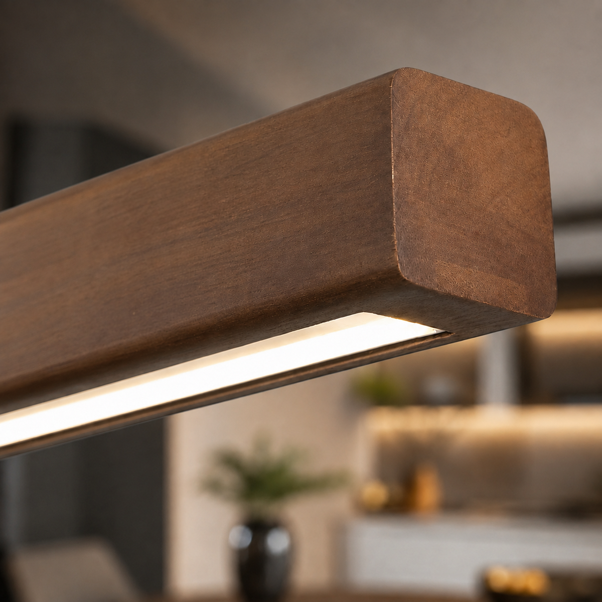 Suspension Linéaire en Bois pour Table à Manger