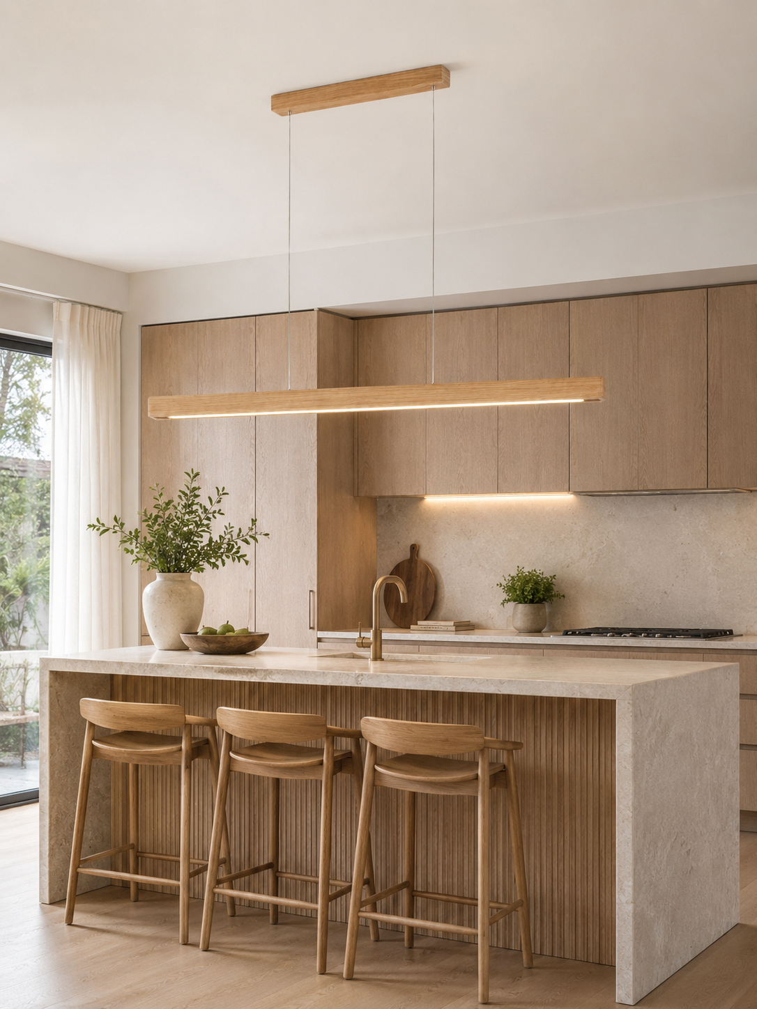 Suspension Linéaire en Bois pour Table à Manger