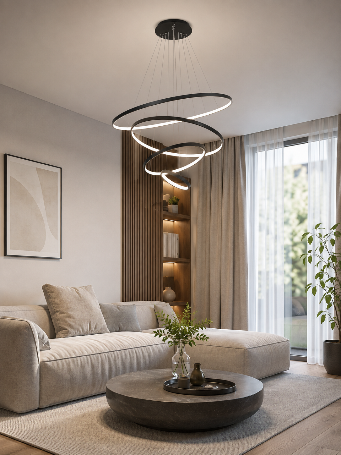 Suspension LED Quatre Anneaux Étagés