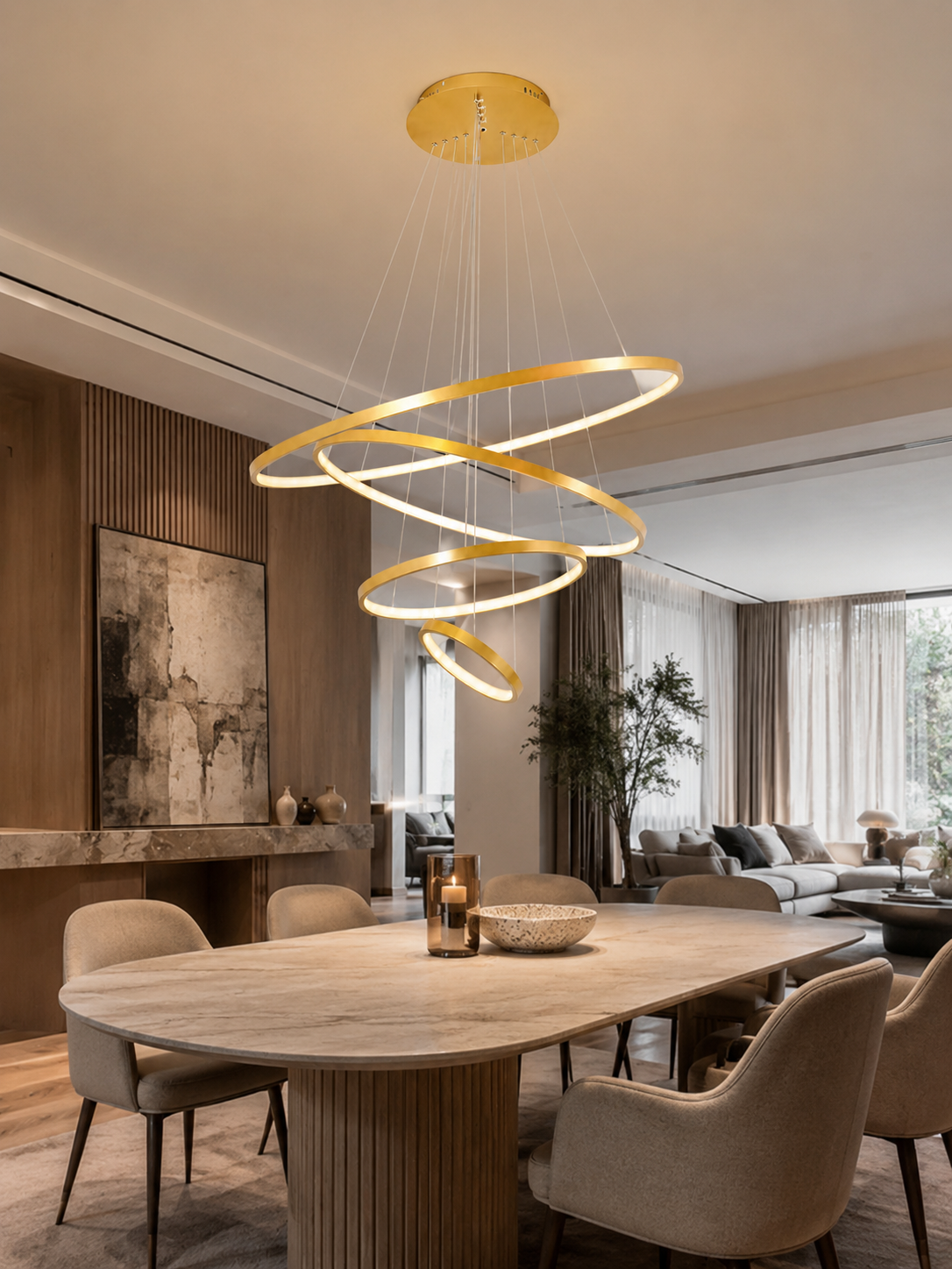 Suspension LED Quatre Anneaux Étagés