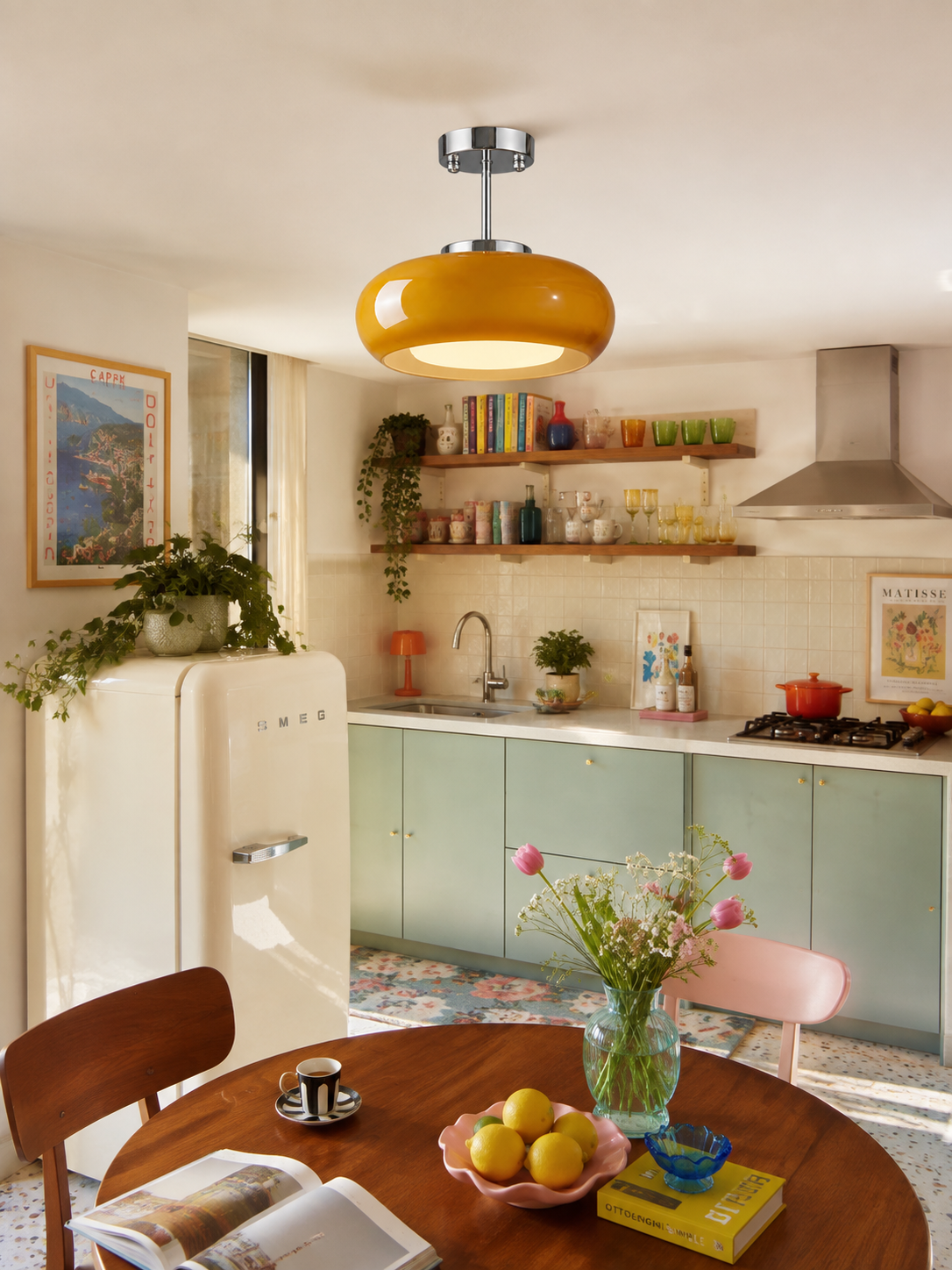 Suspension Vintage en Verre et Chrome