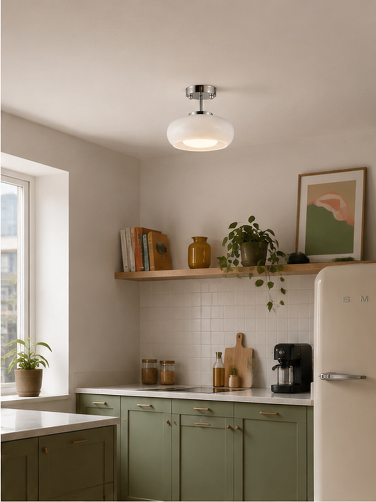 Suspension Vintage en Verre et Chrome